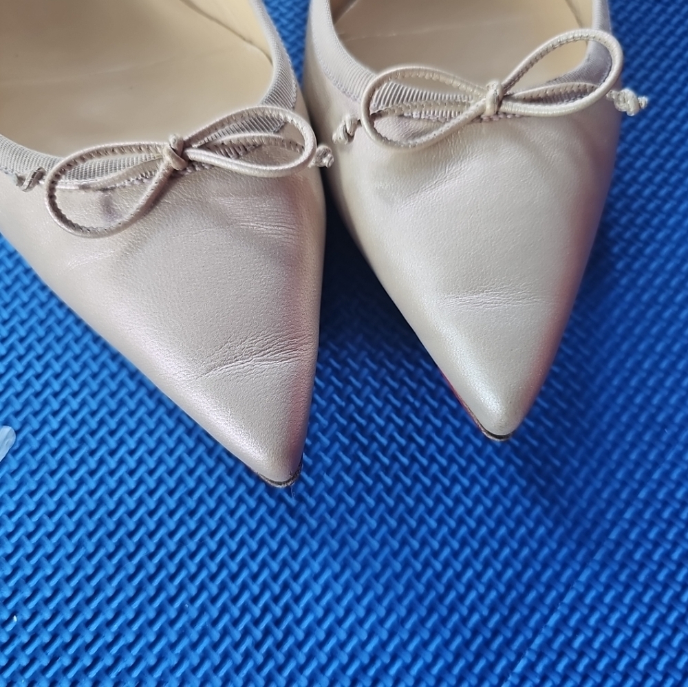 Christian Louboutin Metallic Beige Hall Leather Flat Ballerina 38.5 - Picture 9 of 12